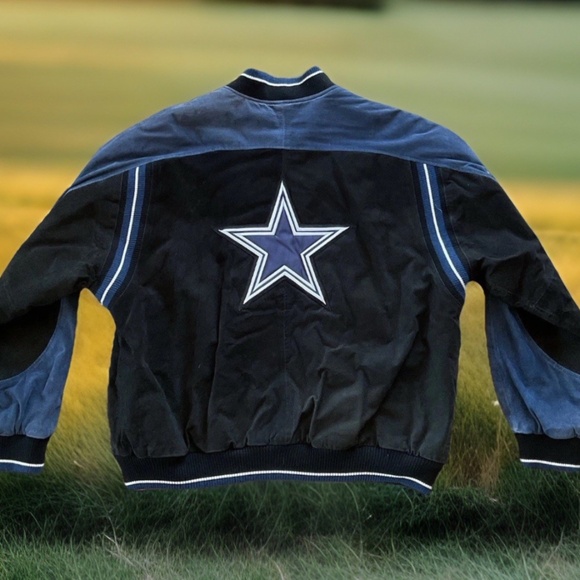 NFL Dallas Cowboys Unisex L Black Blue Suede Leather Lined Varsity Jacket Coat - Picture 6 of 16